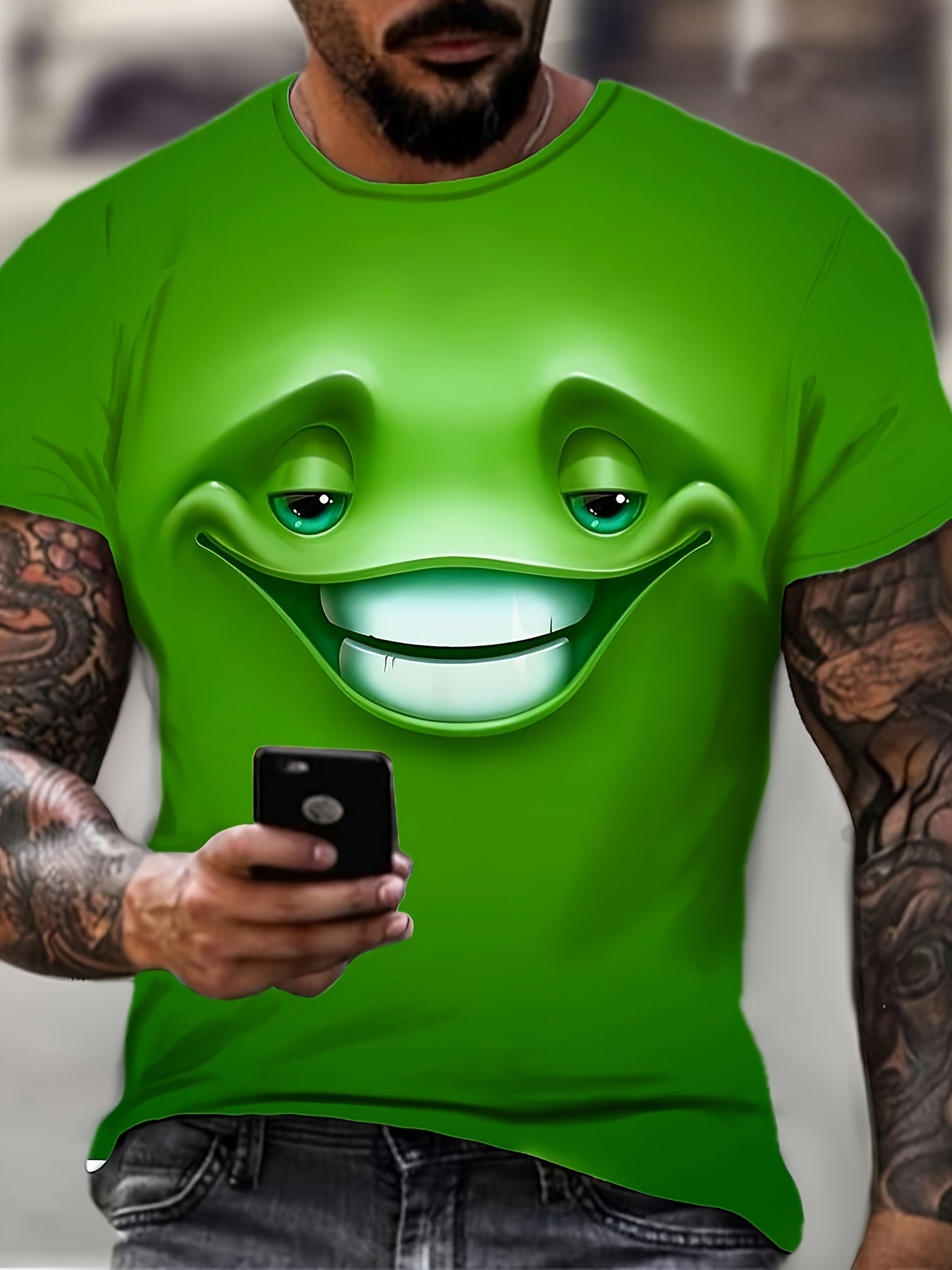 T-shirt unisexe à imprimé dessin animé, col rond vert, manches courtes