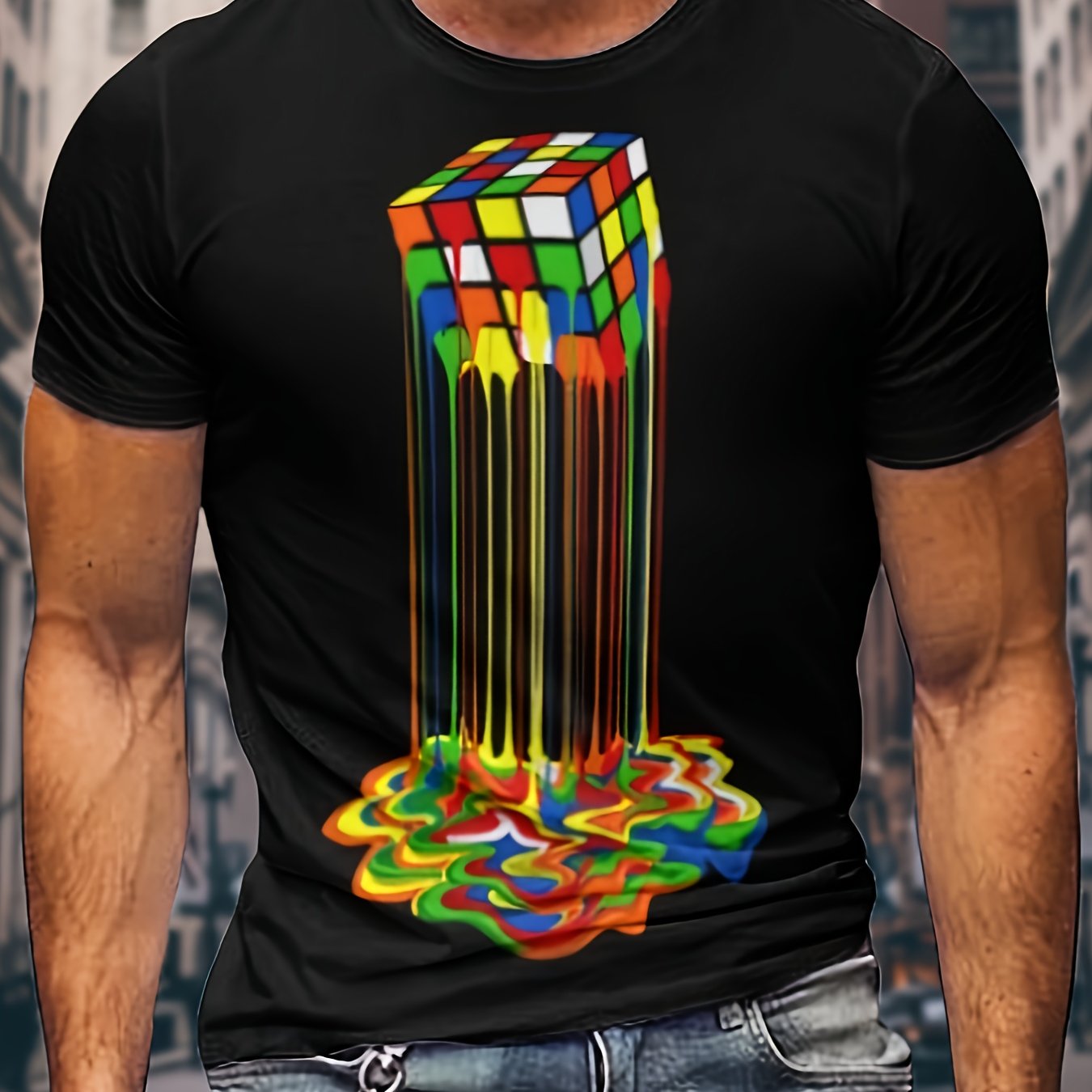 T-shirt imprimé cube 3D pour homme avec motif cube - Topdecheztop.fr