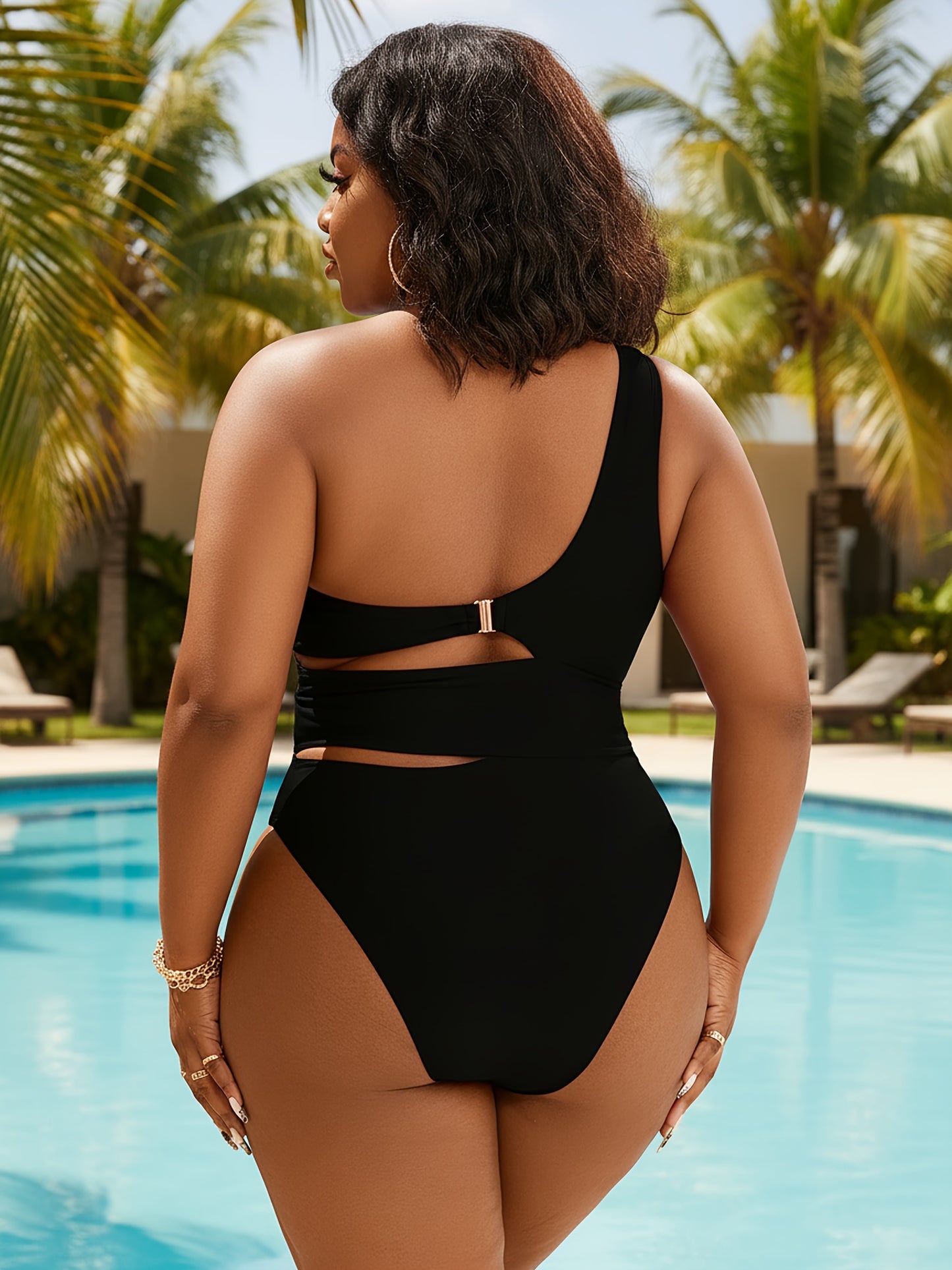 Maillot de bain une pièce noir sexy à une épaule dénudée pour femme