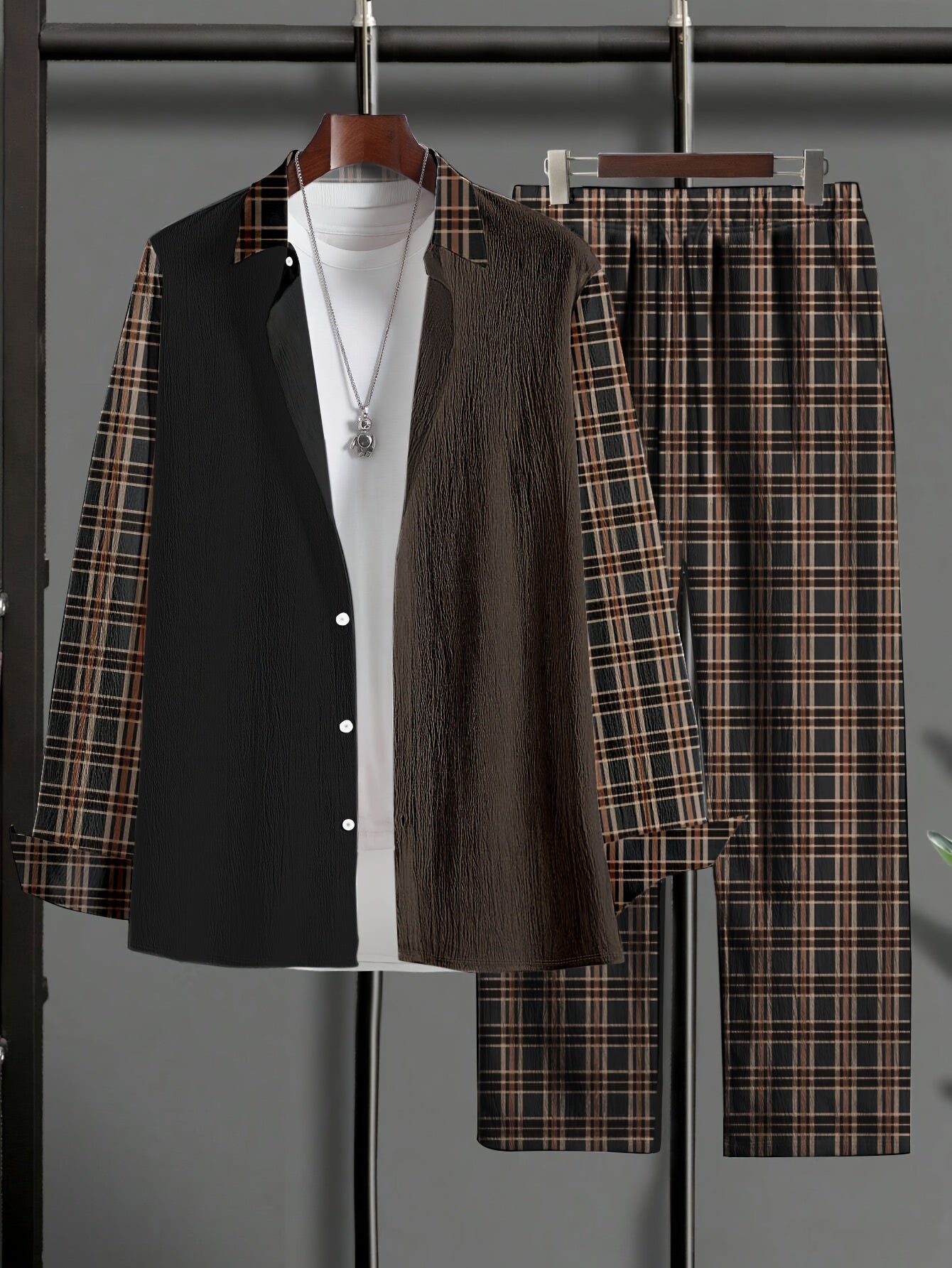 Ensemble chemise en maille pour homme, grandes tailles