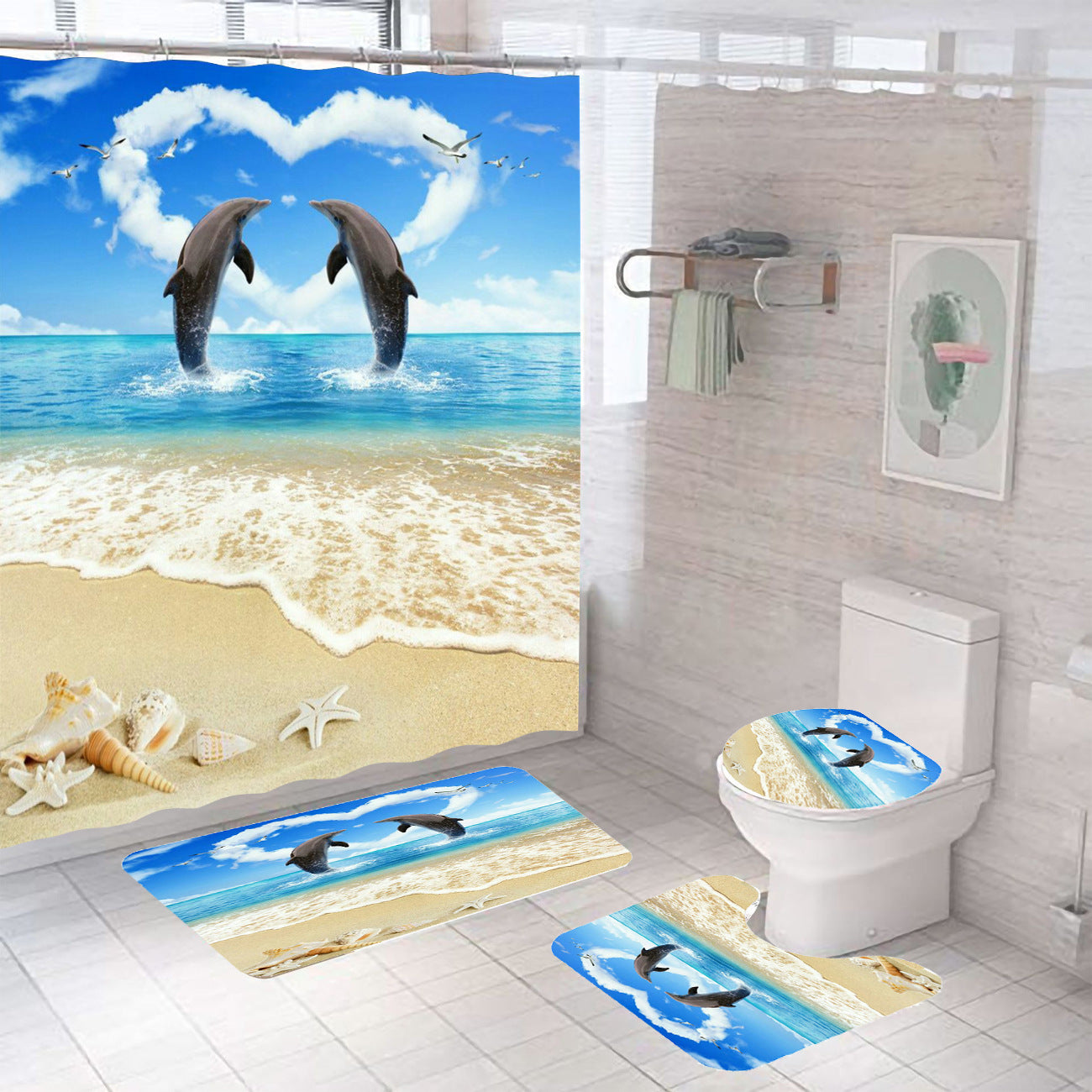 Rideau de douche de salle de bain avec tapis de sol et imprimé