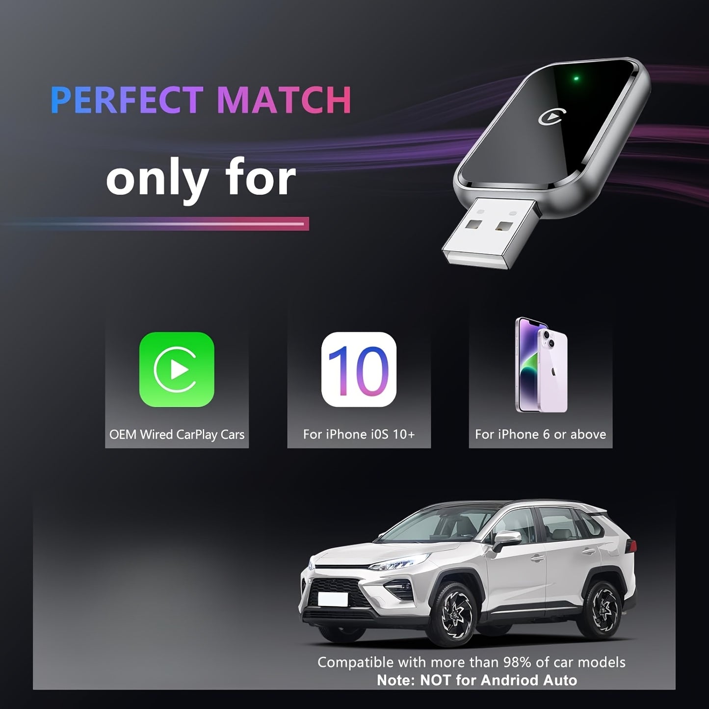 Adaptateur CarPlay sans fil 2 en 1, interface USB - Topdecheztop.fr