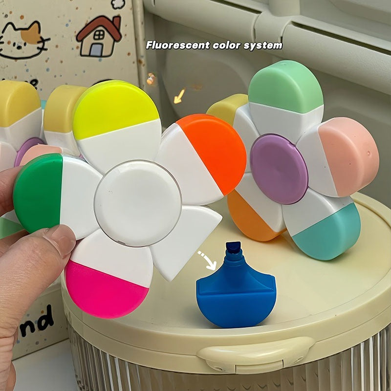 Surligneurs créatifs en forme de fleur, 5 couleurs en 1, stylo à dessin pour le journaling, la décoration