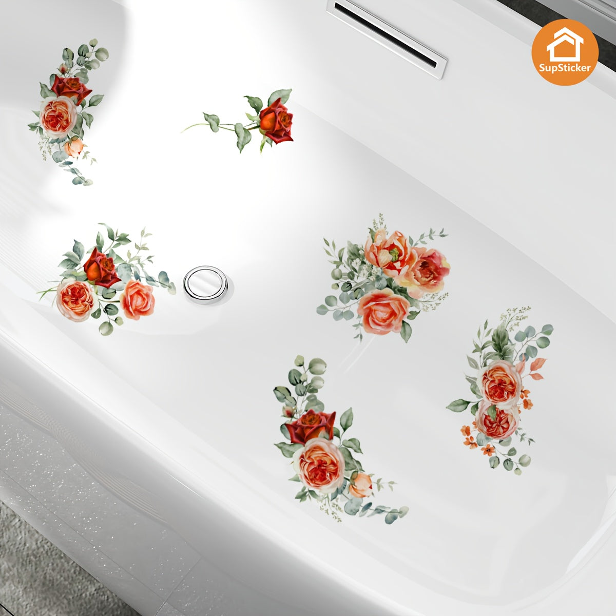 Sticker de baignoire autocollant à motif floral rose