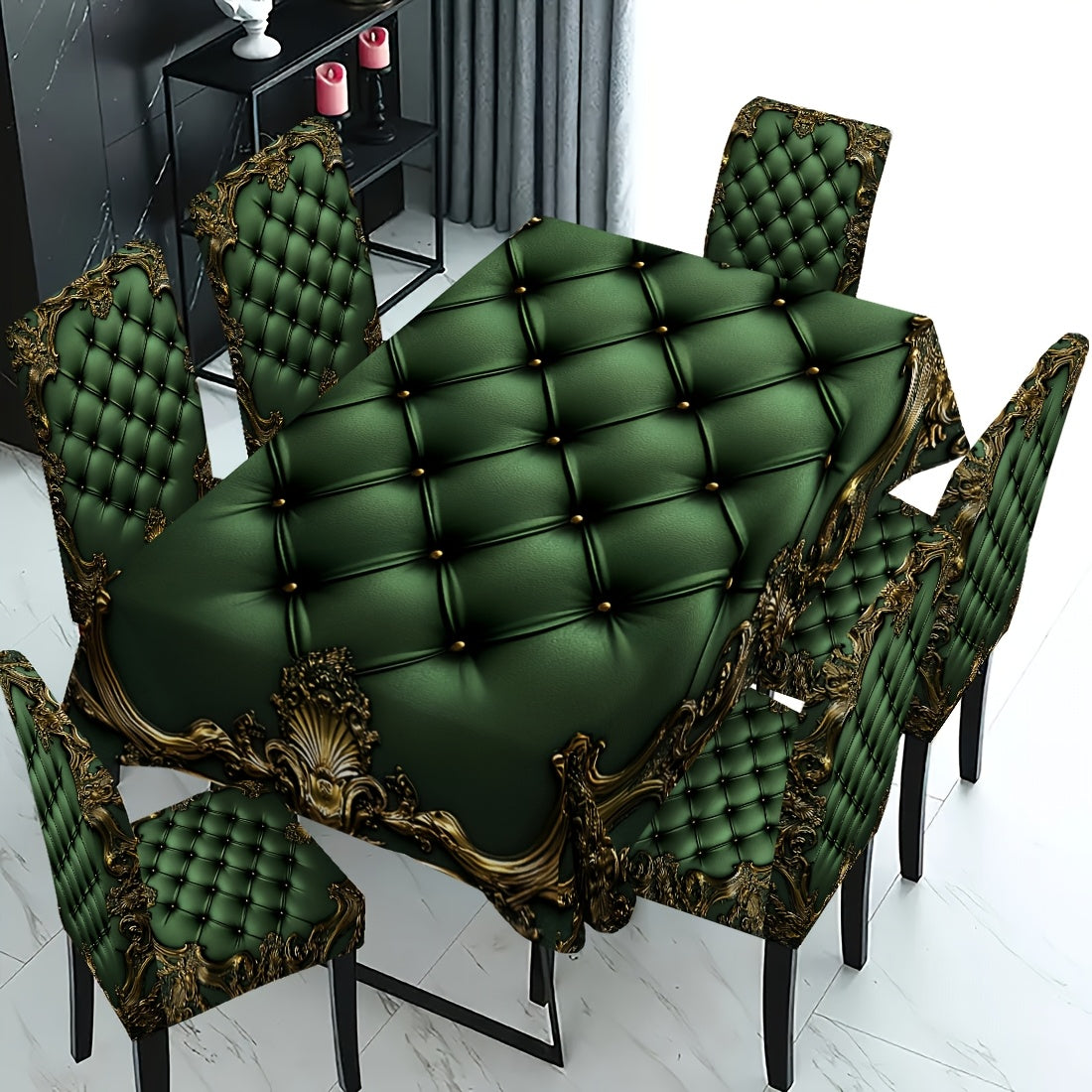 7 pièces Superbe ensemble de nappe rectangulaire + housse de chaise