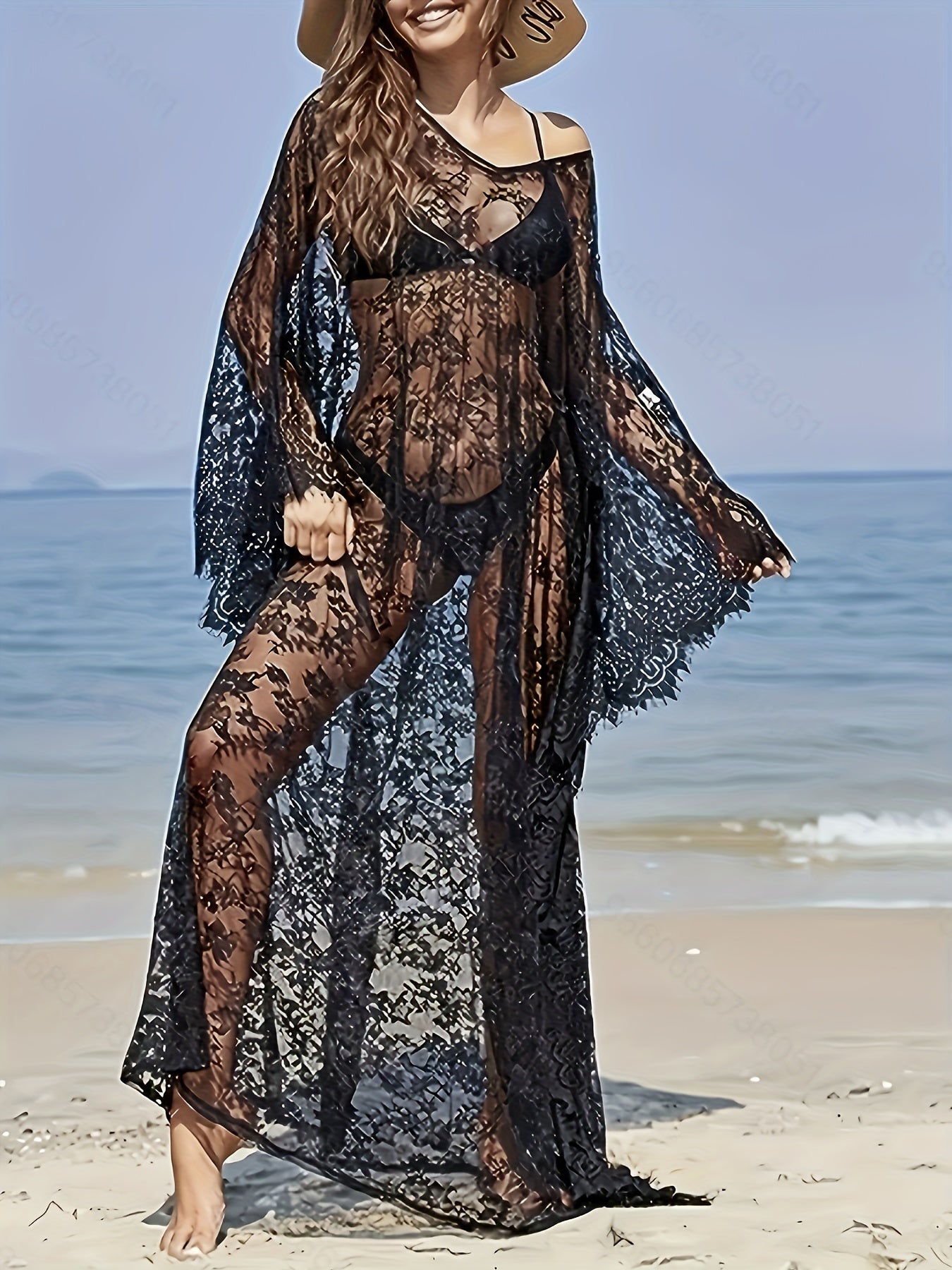Robe longue semi-transparente en dentelle de luxe grande taille