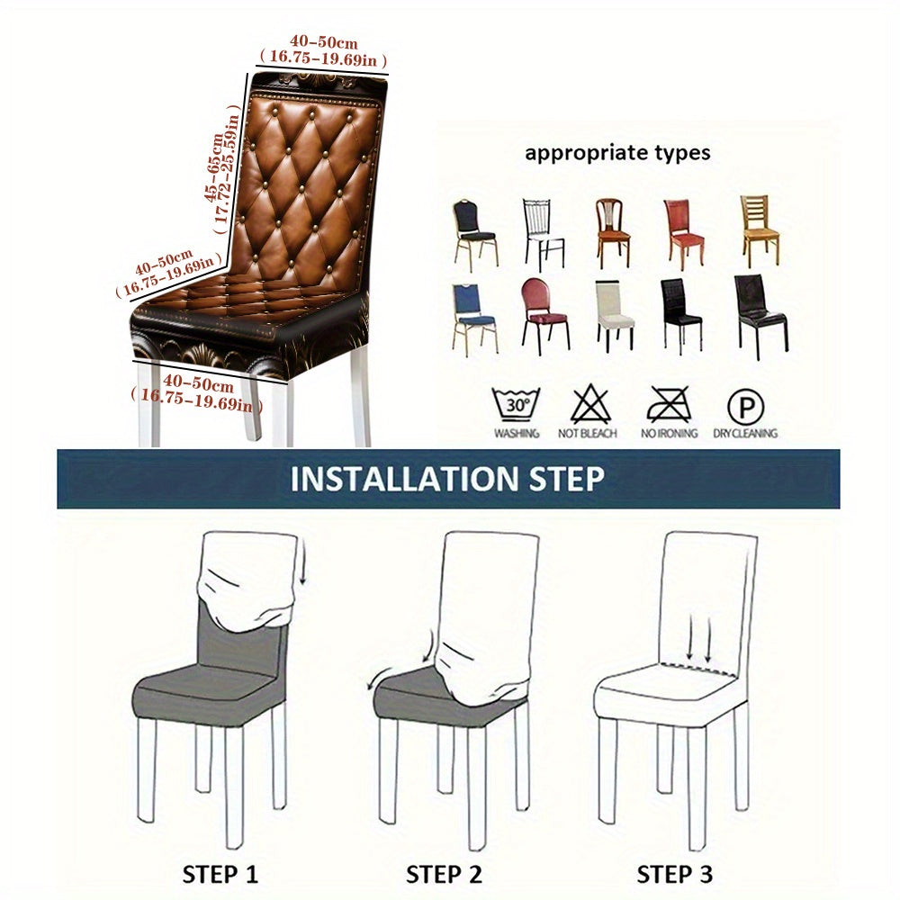 Lot de 6 housses de chaise en similicuir à carreaux losanges, amovibles