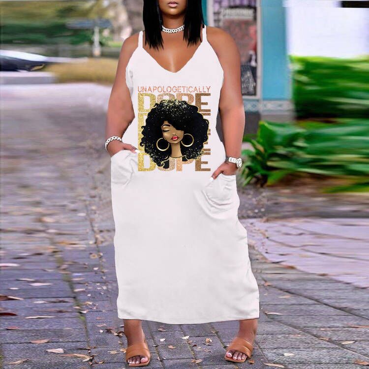 Robe imprimée sexy à col en V, coupe ample et ajustée, grande taille, style européen et américain