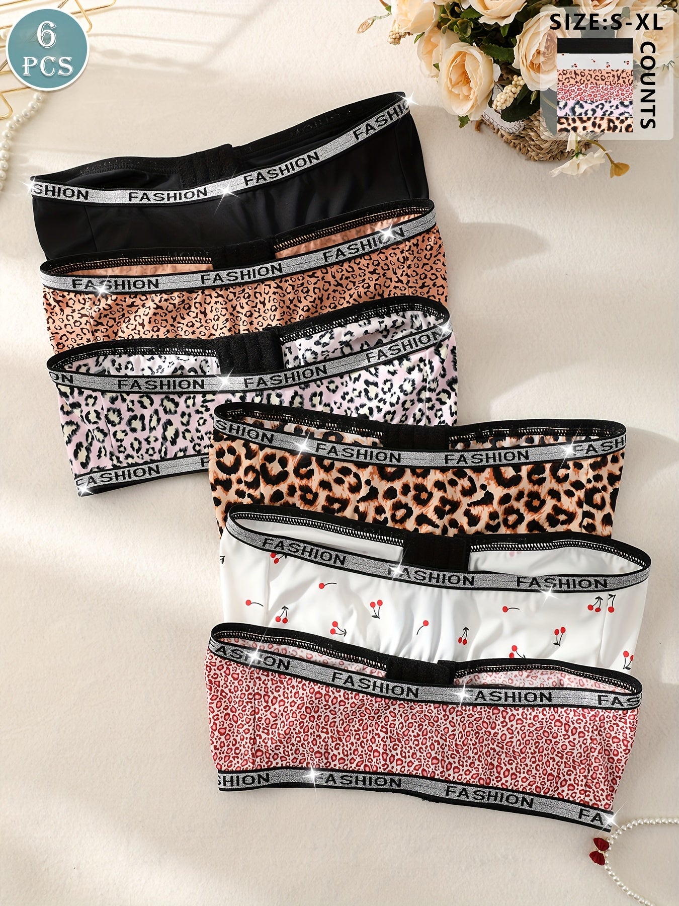 Ensemble de 6 soutiens-gorge sans bretelles à imprimé léopard