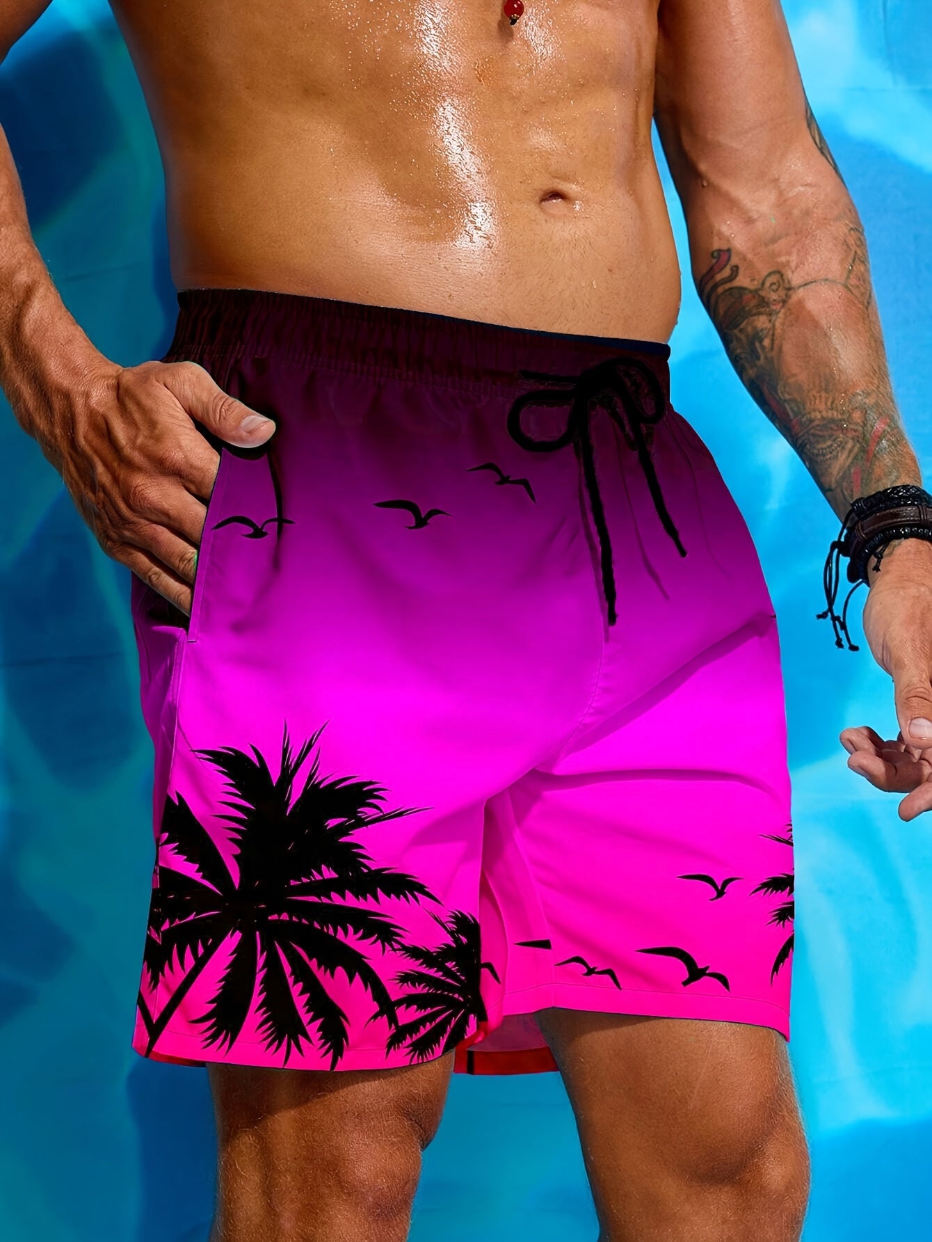 Short de plage pour homme à imprimé palmier 3D