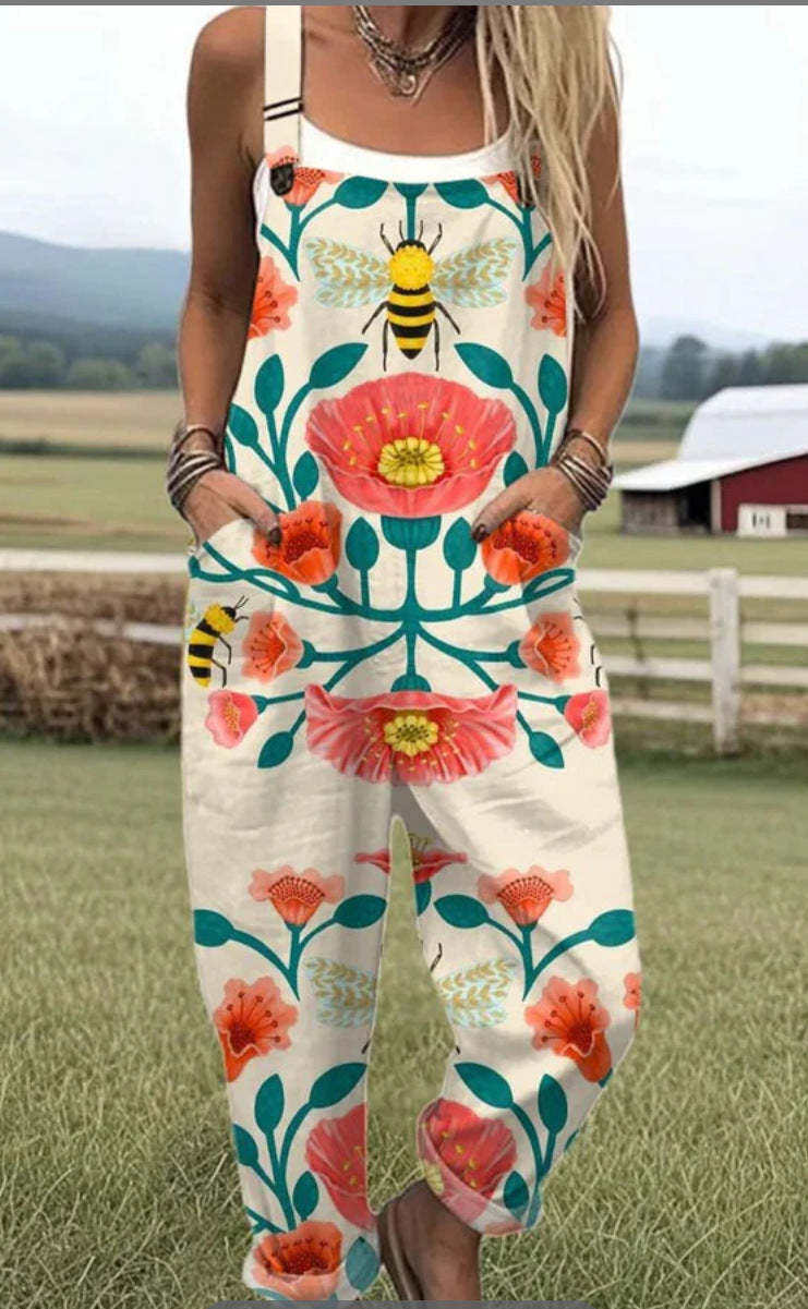 Pantalon à bretelles décontracté à boutons imprimés en 3D numérique