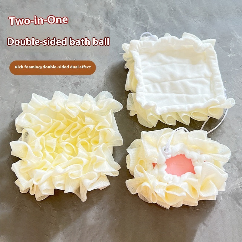 Lot de 4 éponges de bain 2 en 1 à motifs floraux beige clair, côté exfoliant doux et distributeur de savon intégré