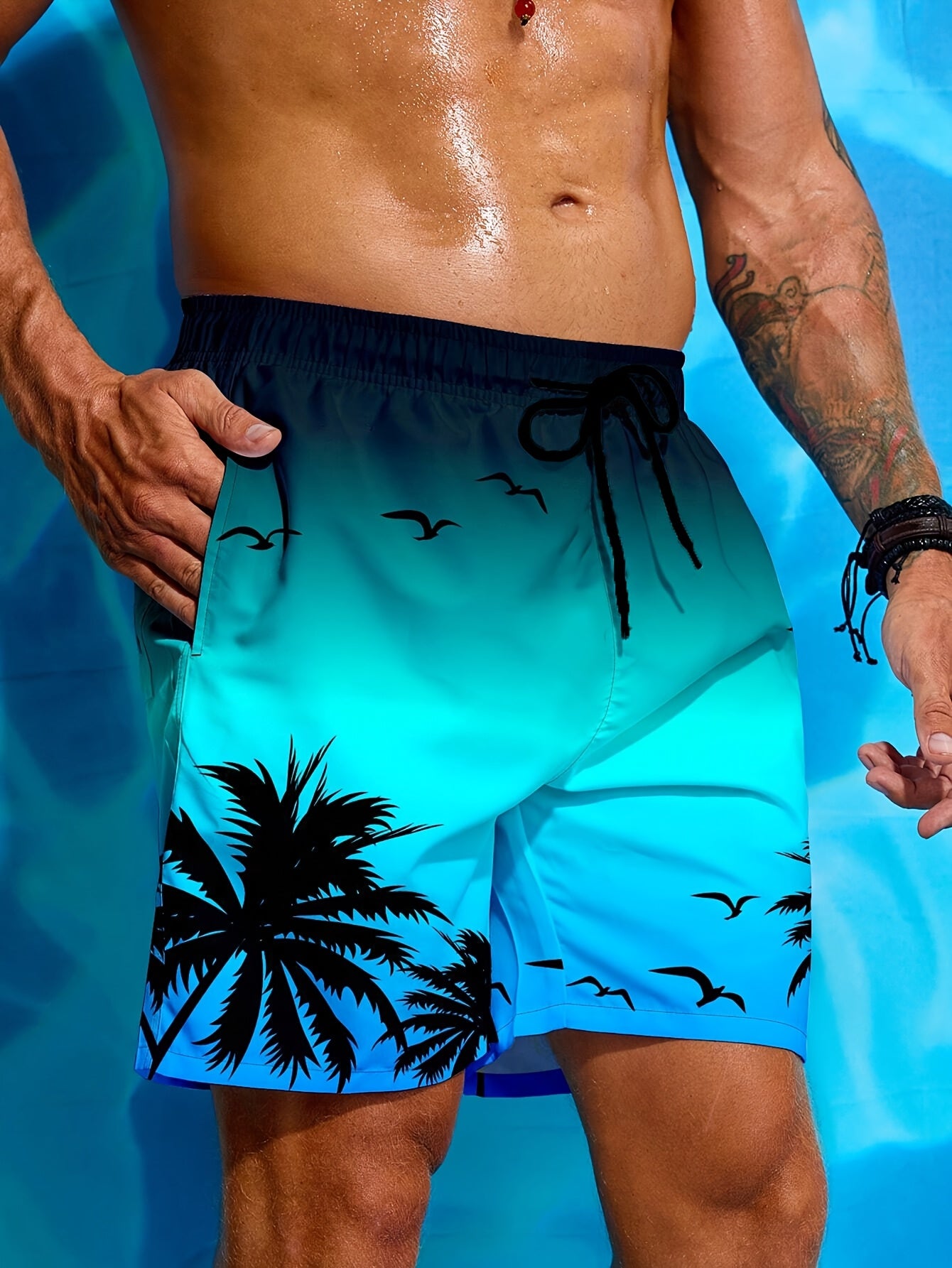 Short de plage pour homme à imprimé palmier 3D