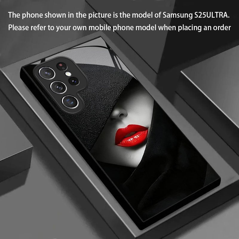 Coque de téléphone noire à motif lèvres rouges , compatible avec Samsung