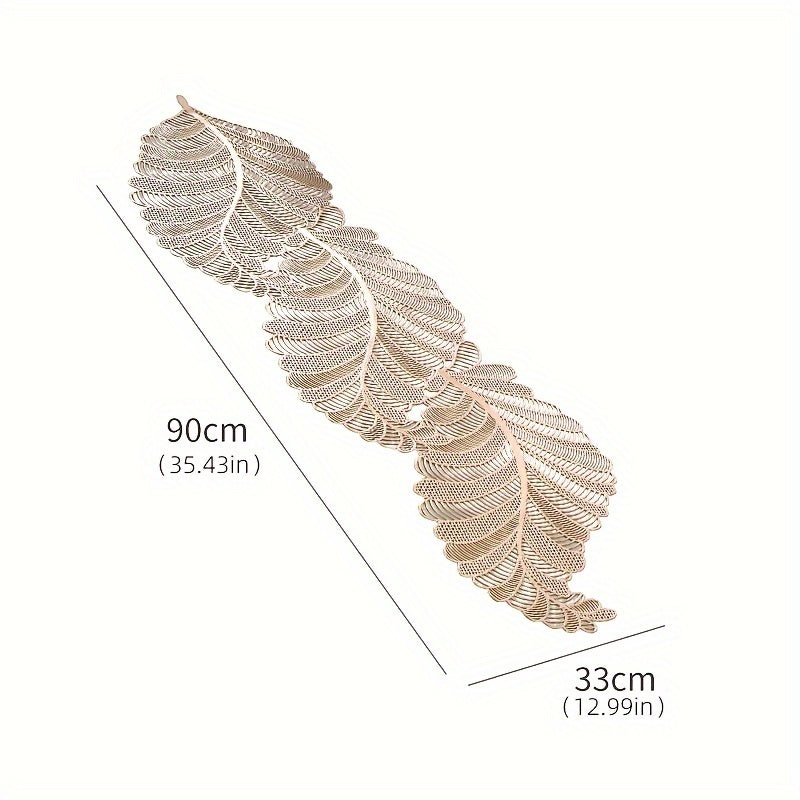 Leaf-Shaped PVC Hollow-Out Golden Stamping Non-Slip Table Runner - Decorative Plastic Table Runner 1pc for Dining and Coffee Table - Topdecheztop.fr