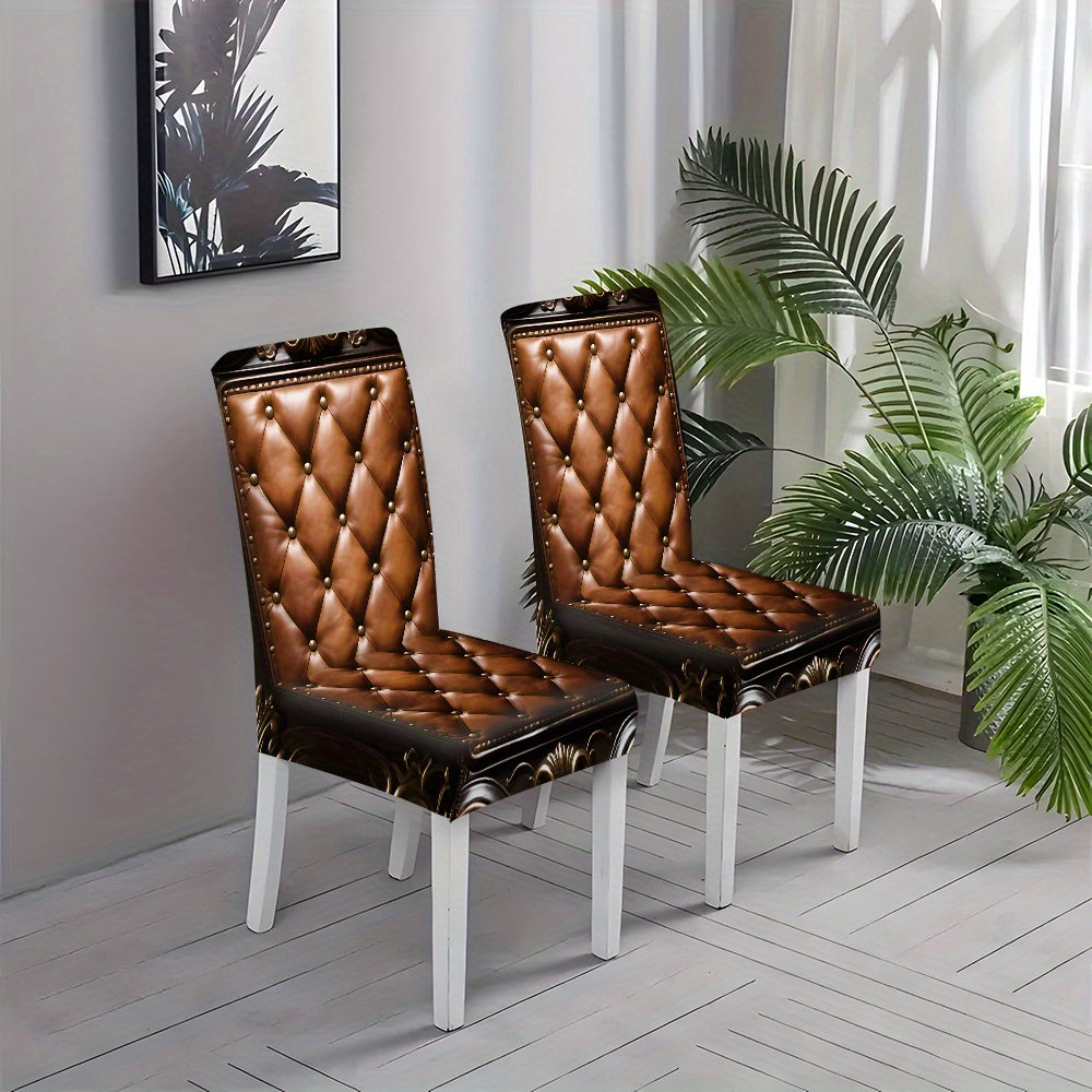 Lot de 6 housses de chaise en similicuir à carreaux losanges, amovibles