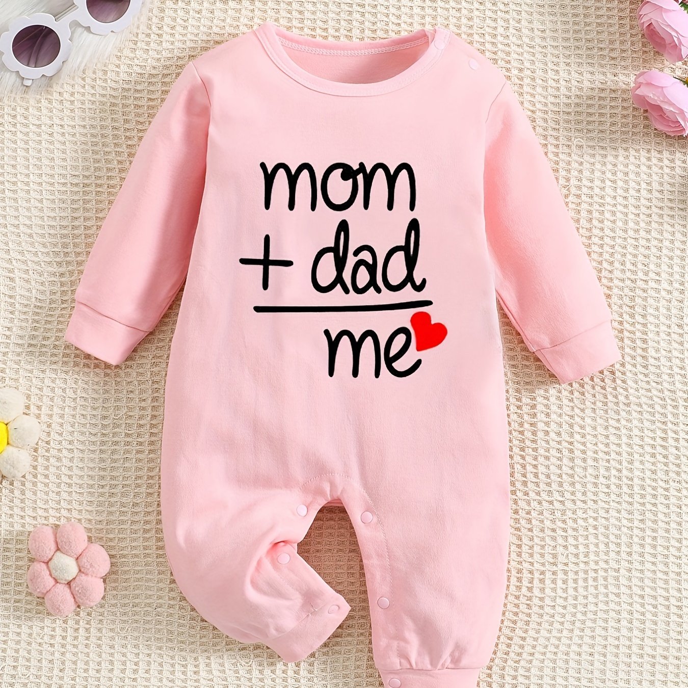 Baby Cute Onesie, Long-sleeved Cotton Jumpsuit With Mom+dad=me Print - Topdecheztop.fr