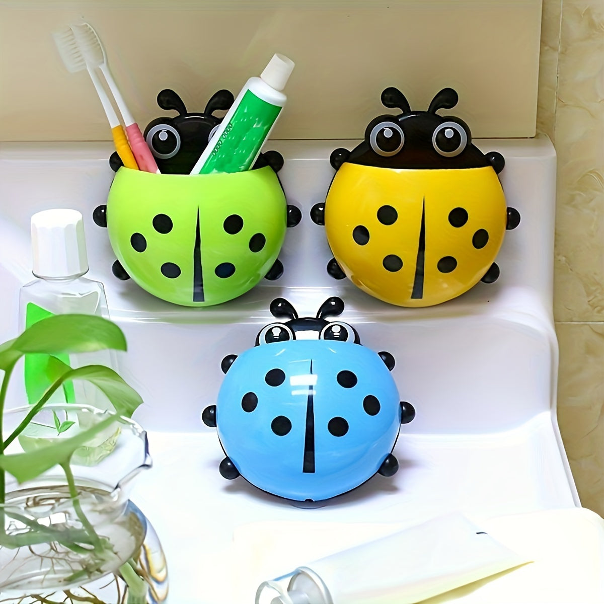 1pc Cute Ladybug Toothbrush Holder - No-Drill, Wall-Mounted Suction Cup Storage Rack for Bathroom Organization, Christmas/Halloween Gift Decoration - Topdecheztop.fr