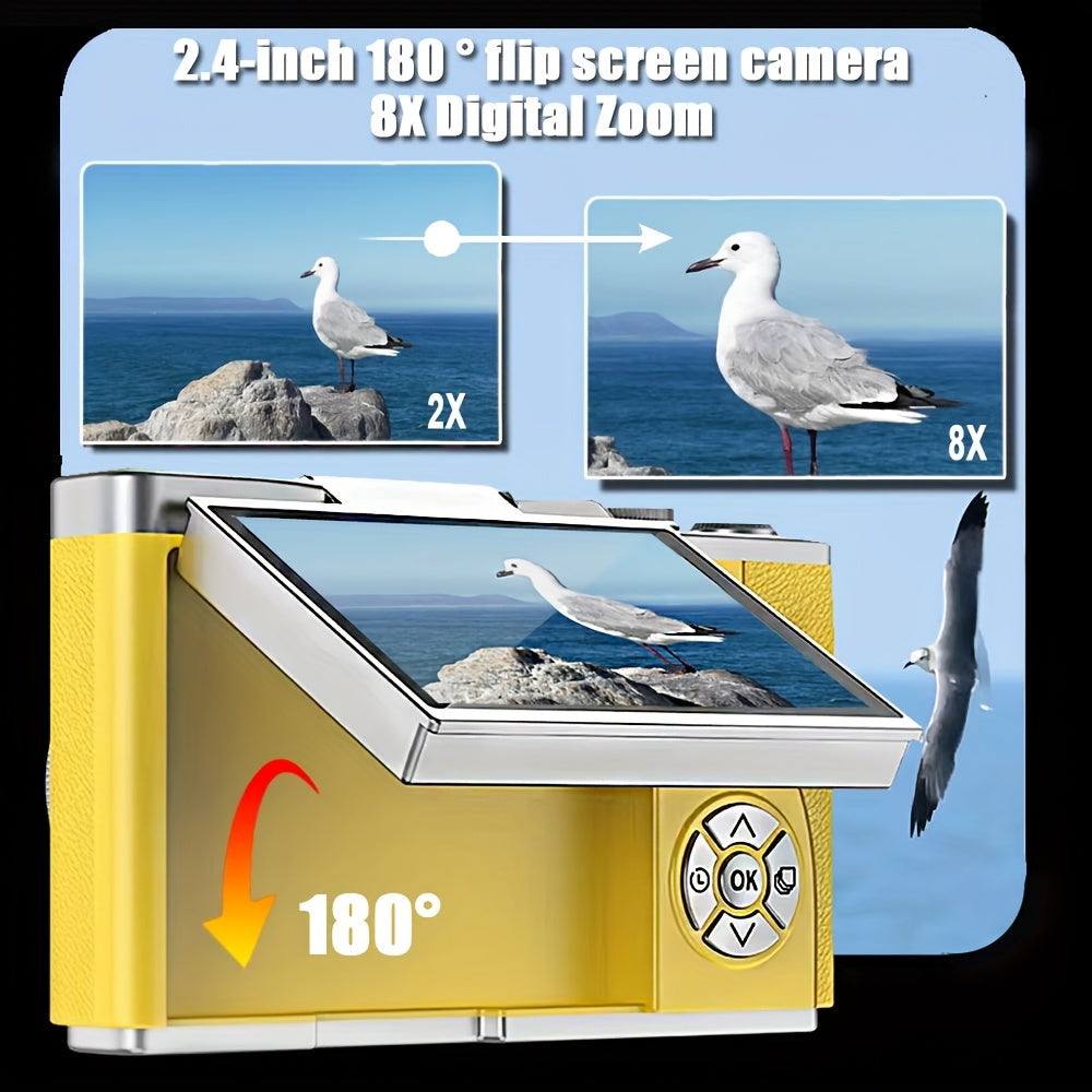 Caméra numérique CCD 4K style vintage - Mini caméra portable à écran rabattable