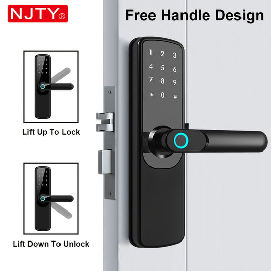 Serrure connectée NJTY TUYA, serrure à combinaison, serrure à empreinte digitale, déverrouillage via application, lecteur de cartes