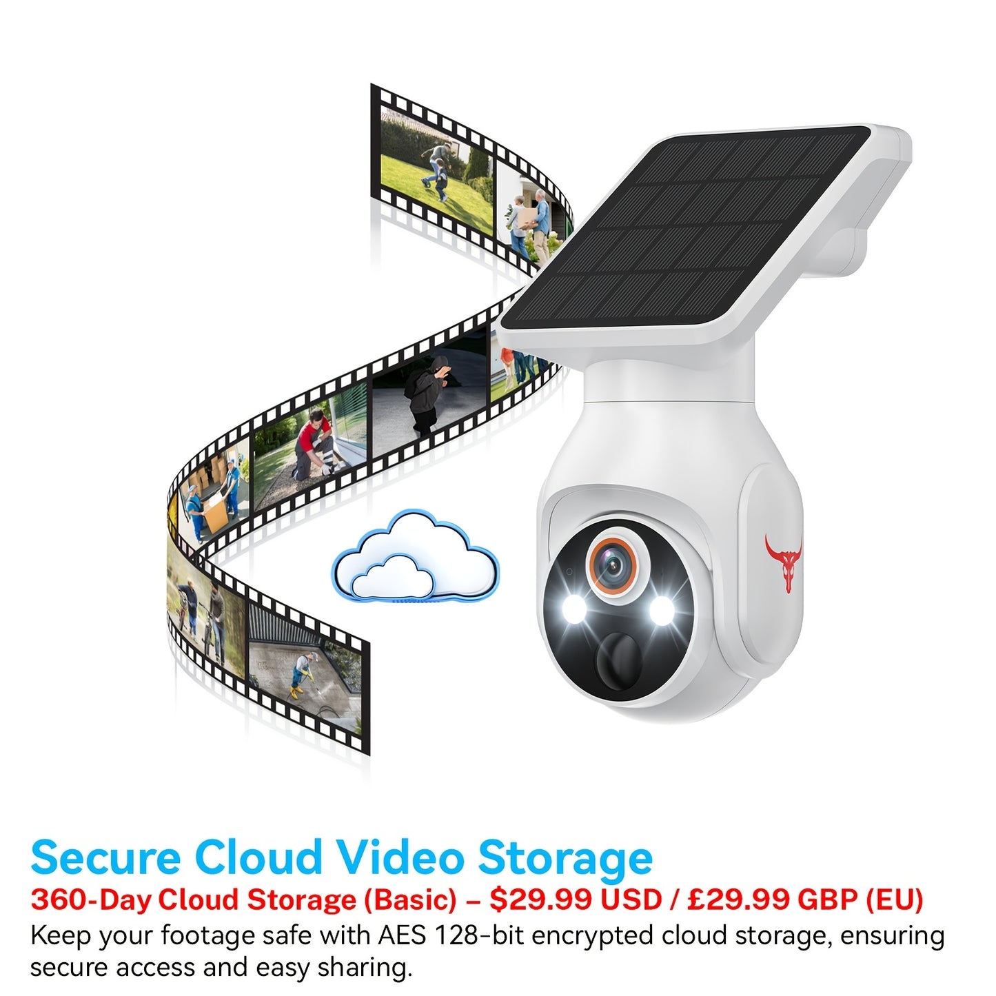 Caméra de sécurité extérieure sans fil avec panneau solaire, caméra WiFi pour la sécurité de votre domicile avec vision nocturne couleur 1080p