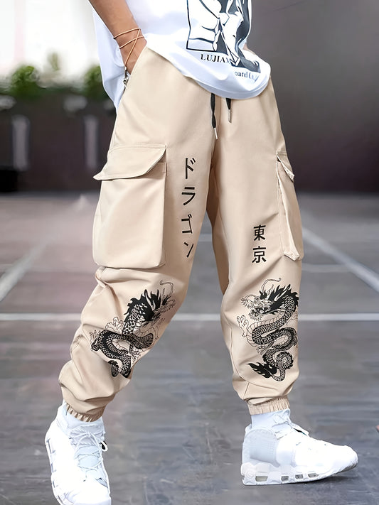 Pantalon cargo tendance à imprimé dragon pour homme