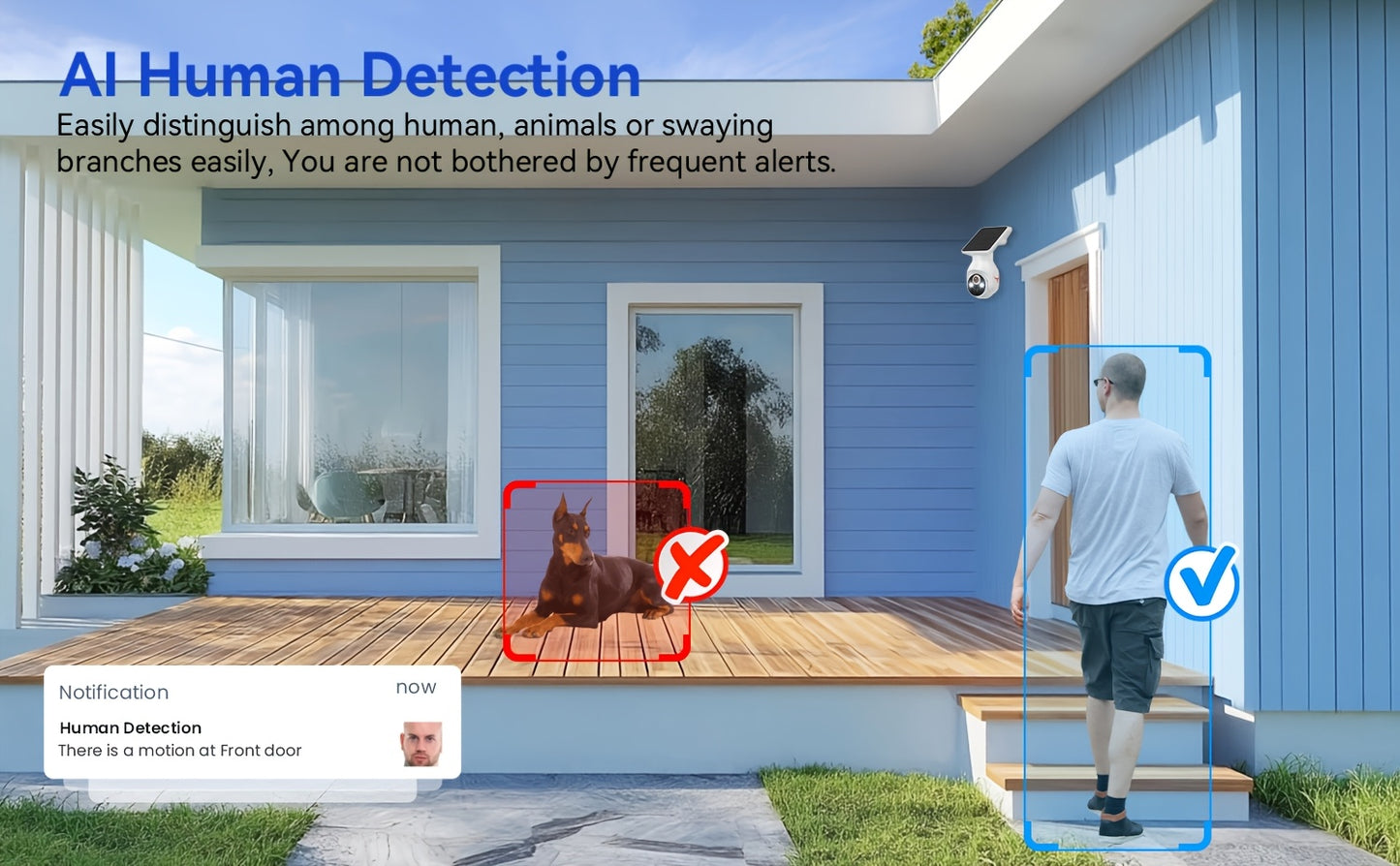 Caméra de sécurité extérieure sans fil avec panneau solaire, caméra WiFi pour la sécurité de votre domicile avec vision nocturne couleur 1080p