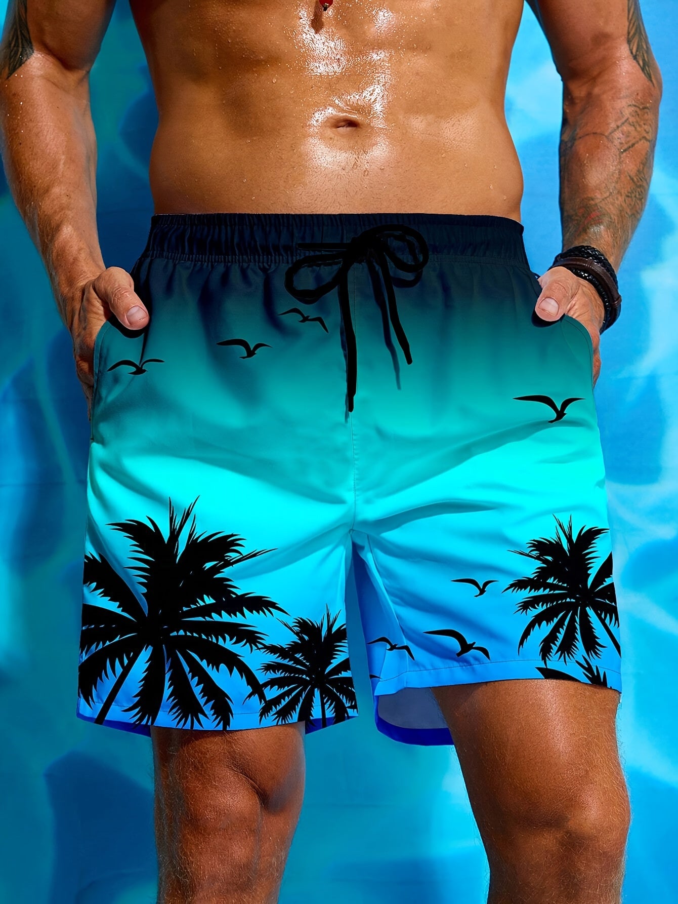 Short de plage pour homme à imprimé palmier 3D