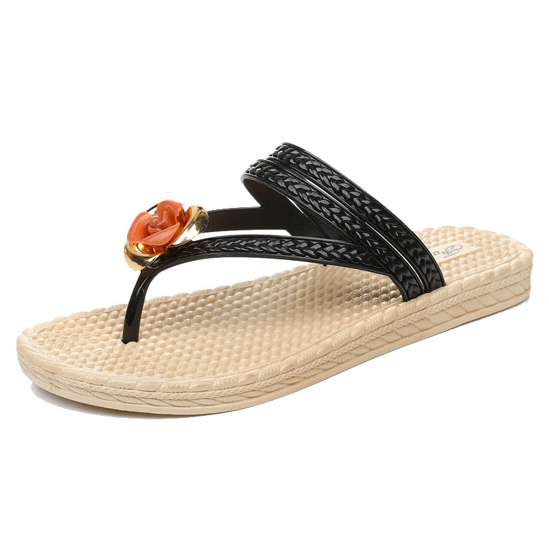 Sandales de plage à clips en plastique à motif floral pour femmes