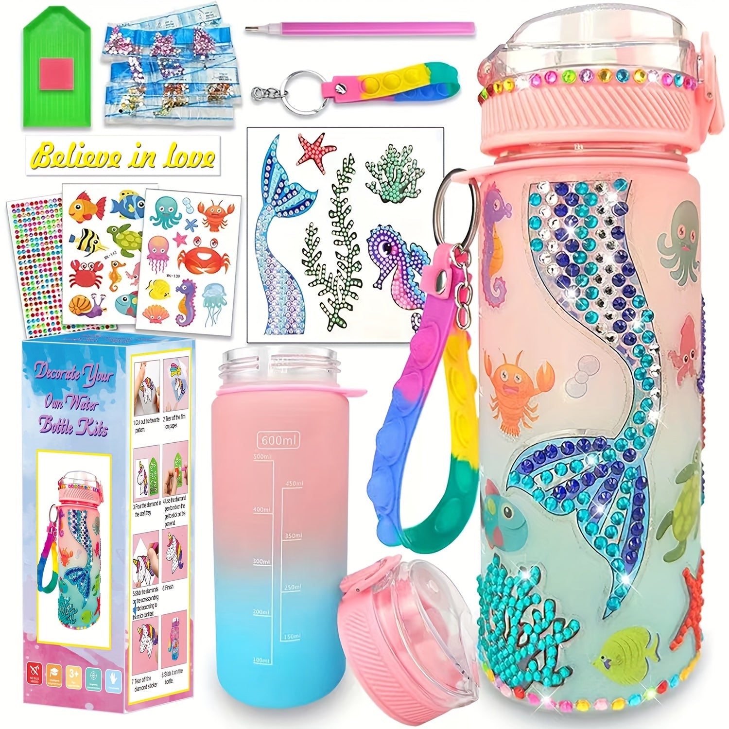 Kit de bricolage pour bouteilles d'eau de 600 ml avec autocollants - Topdecheztop.fr