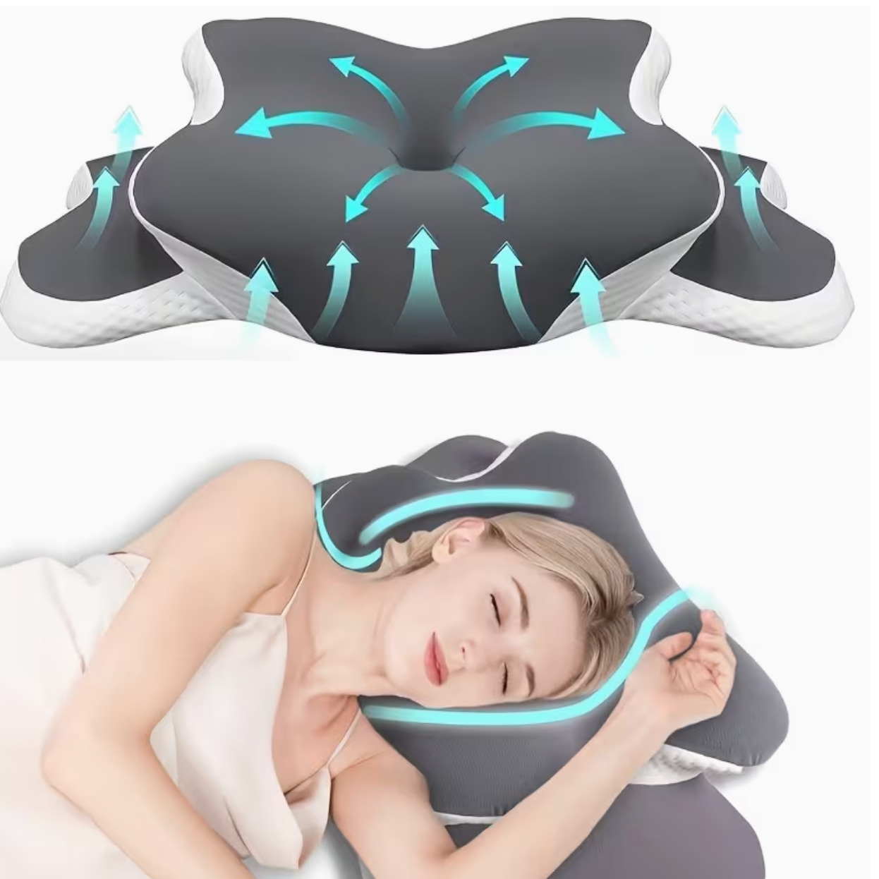 Promo Linge Oreiller Cervical Ergonomique à Mémoire de Forme 2 en 1 – Coussin Orthopédique pour la Nuque, Le Dos et Le Côté – Oreiller Anatomique Respirant avec Housse Lavable.