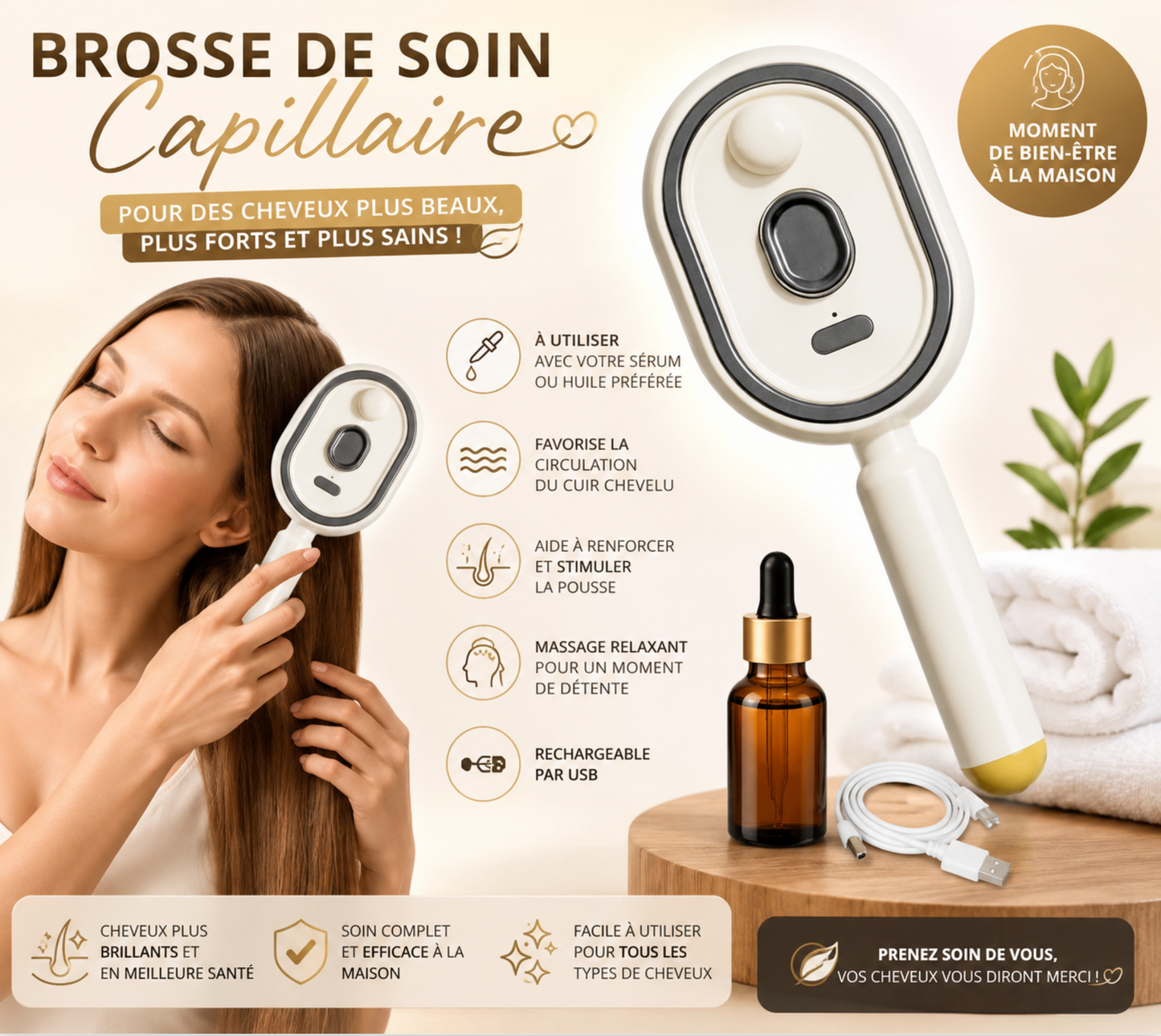 Brosse À Vapeur Électrique 2-en-1 hikiau – Lissante, Antistatique & Hydratante | Cheveux Épais, Bouclés, Ondulés