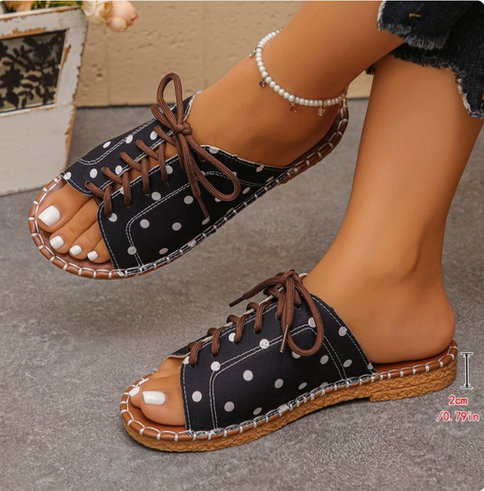 Sandales Plates Femme Pois Antiderapantes - Bout Ouvert Plage & Exterieur Ete
