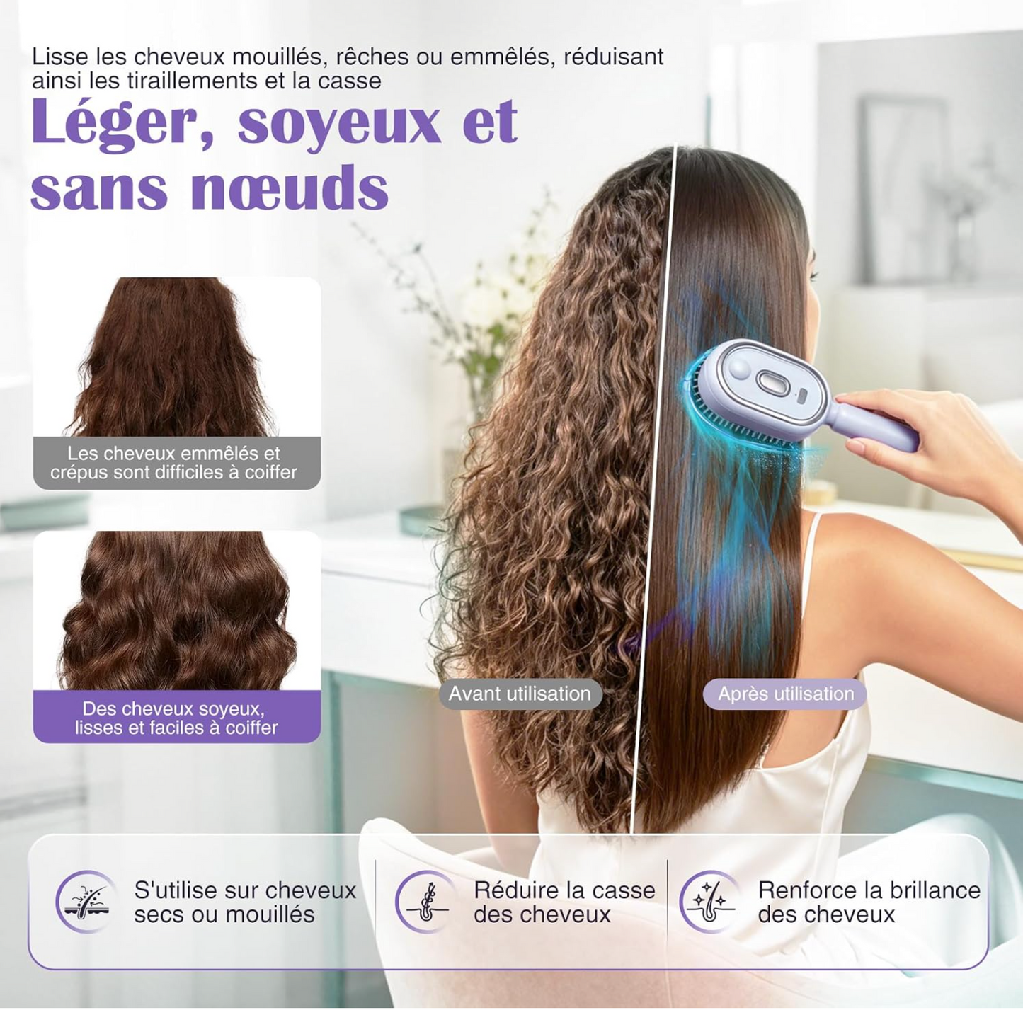 Brosse À Vapeur Électrique 2-en-1 hikiau – Lissante, Antistatique & Hydratante | Cheveux Épais, Bouclés, Ondulés