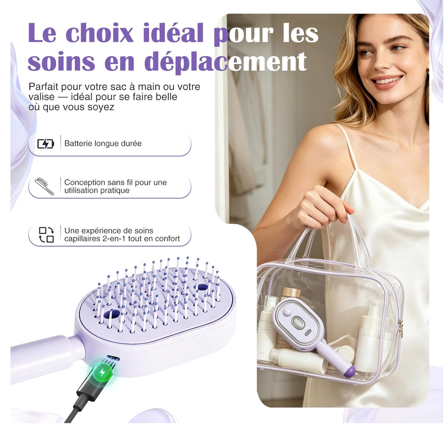 Brosse À Vapeur Électrique 2-en-1 hikiau – Lissante, Antistatique & Hydratante | Cheveux Épais, Bouclés, Ondulés