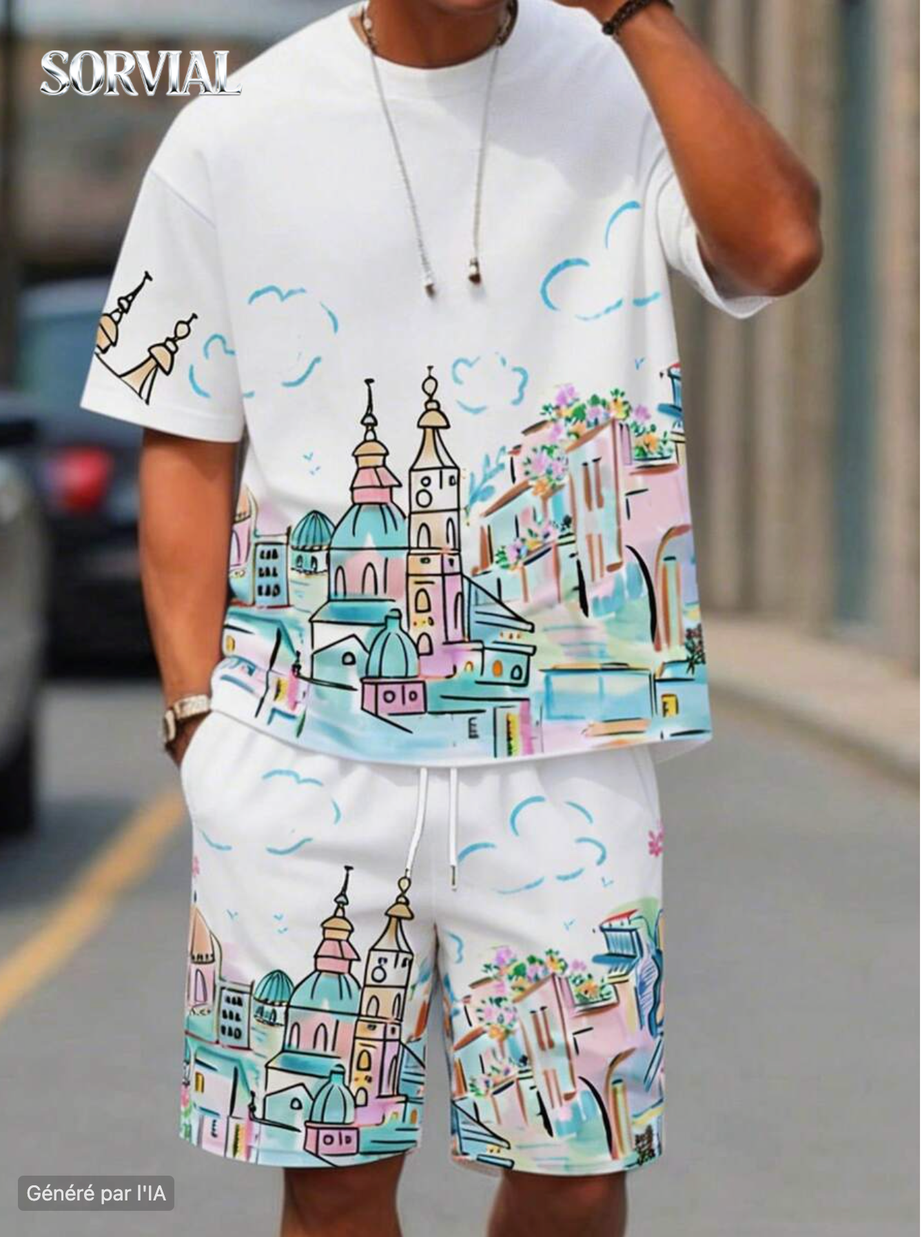Ensemble 2 Pieces Homme - T-shirt Manches Courtes et Short Imprime Graffiti Ete