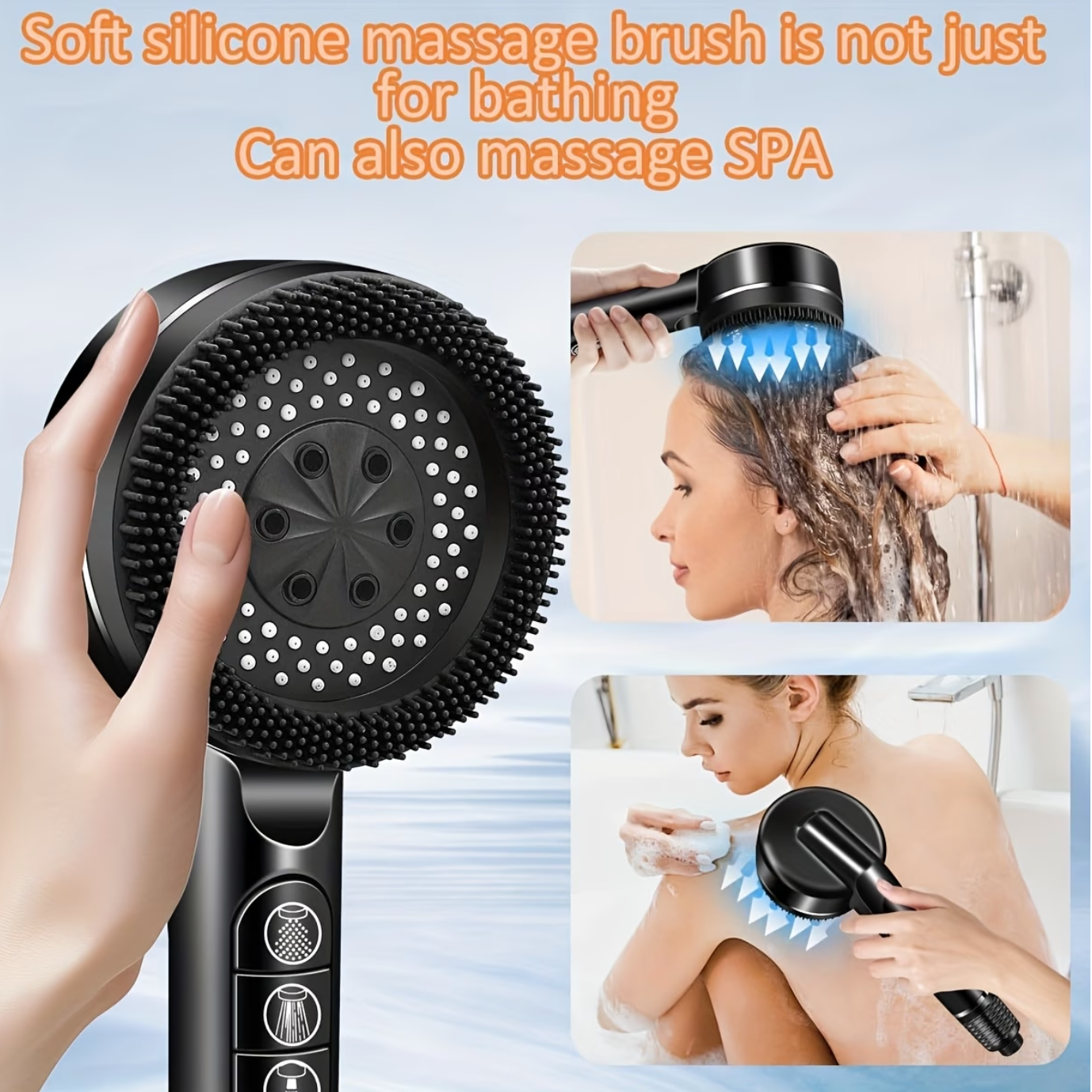 Kit Pommeau de Douche  - Pressurise 4 Modes Ions Filtre et Support Reglable