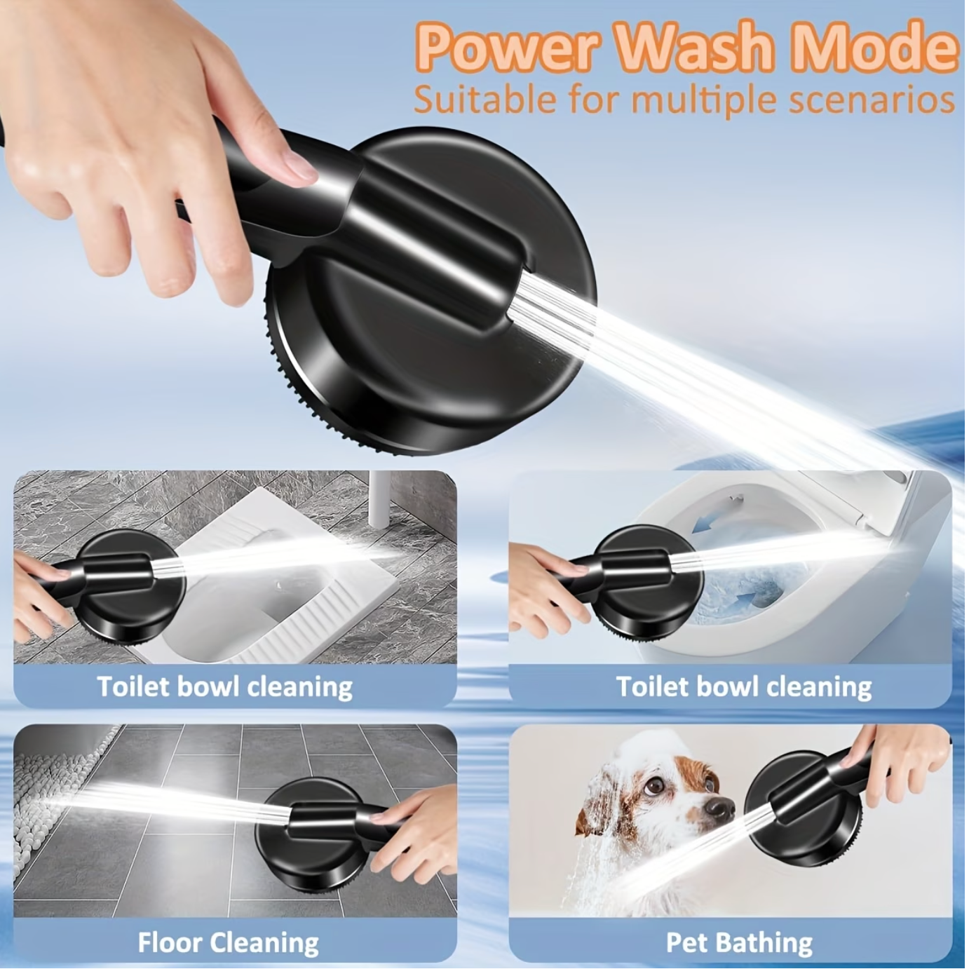 Kit Pommeau de Douche  - Pressurise 4 Modes Ions Filtre et Support Reglable