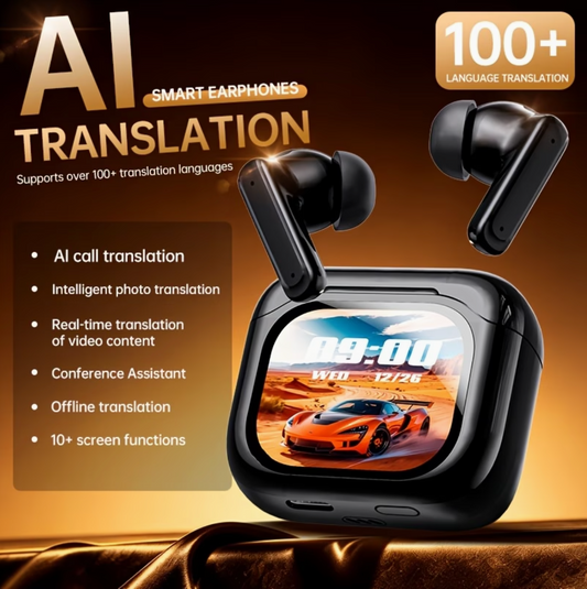 Écouteurs TWS Traducteur 144 Langues Sans Fil - Réduction de Bruit ANC ENC, Interprétation Simultanée, Boitier LED