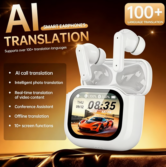Écouteurs TWS Traducteur 144 Langues Sans Fil - Réduction de Bruit ANC ENC, Interprétation Simultanée, Boitier LED