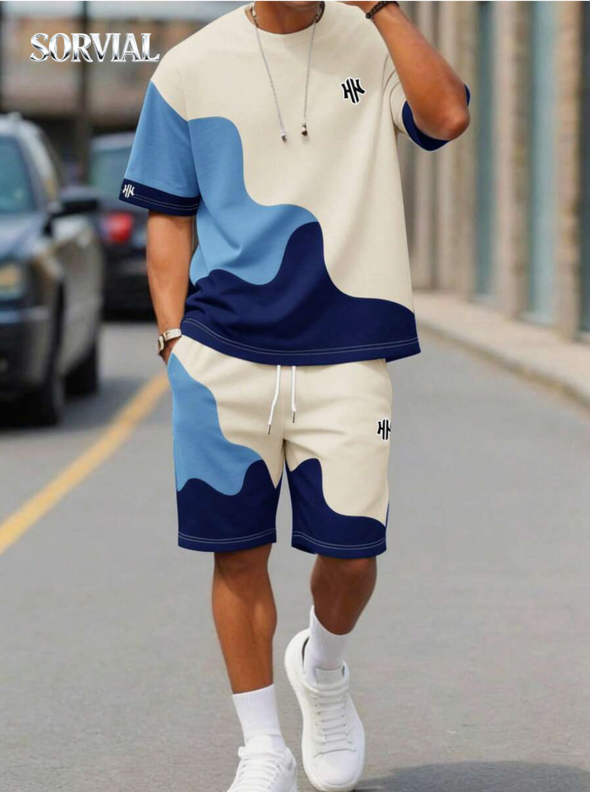 Ensemble homme 2 pièces t-shirt et short à motif géométrique