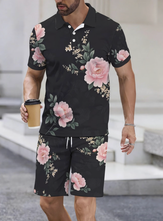 Ensemble Polo et Short pour Homme, Imprimé Floral