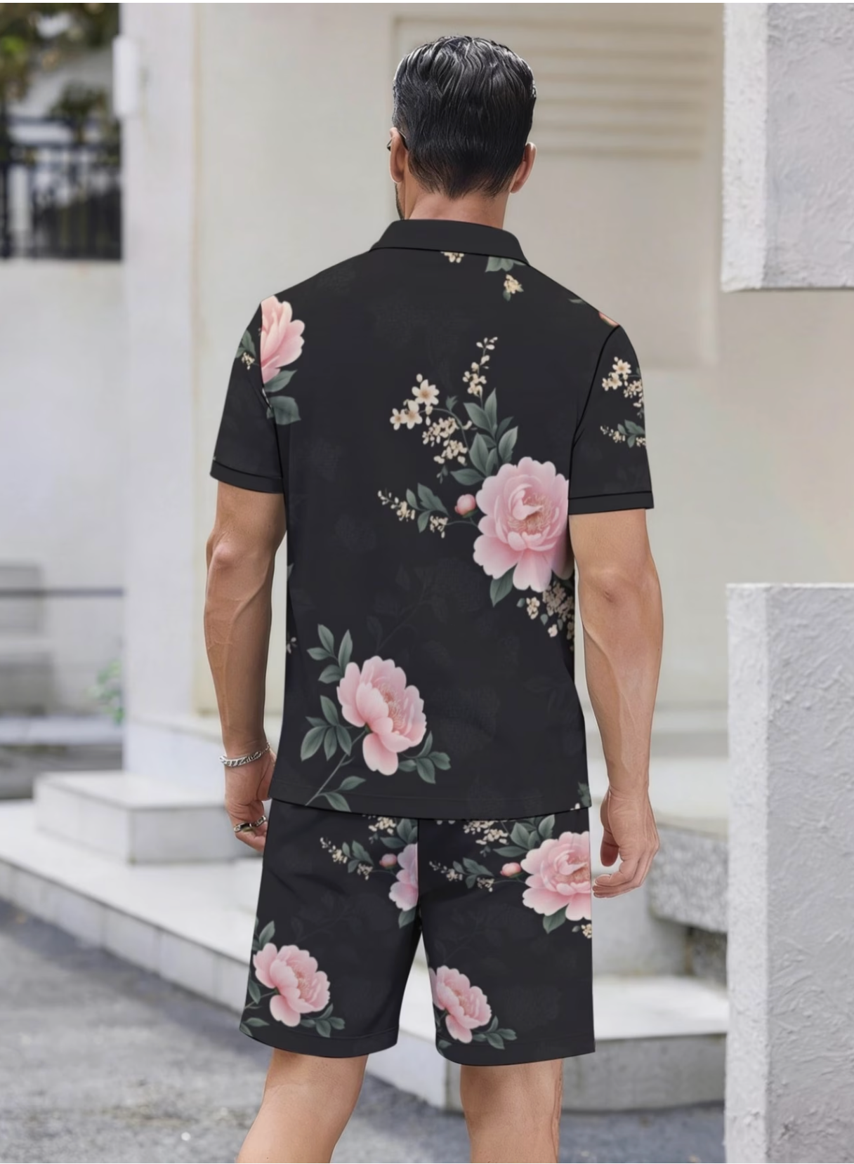 Ensemble Polo et Short pour Homme, Imprimé Floral