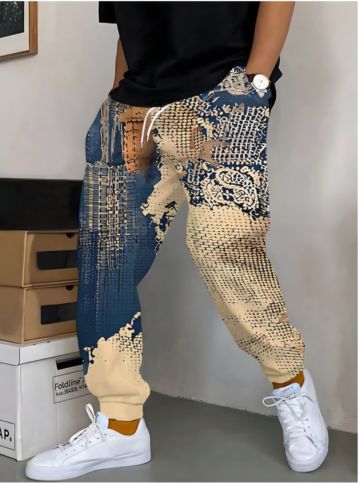 Jogging à la mode pour homme avec textures abstraites et géométriques