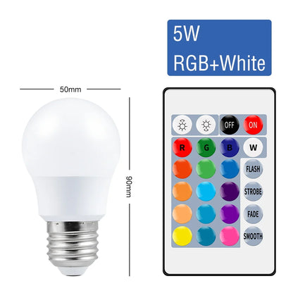 Lampe LED colorée avec télécommande RGB-White-5W E27(85-265V)