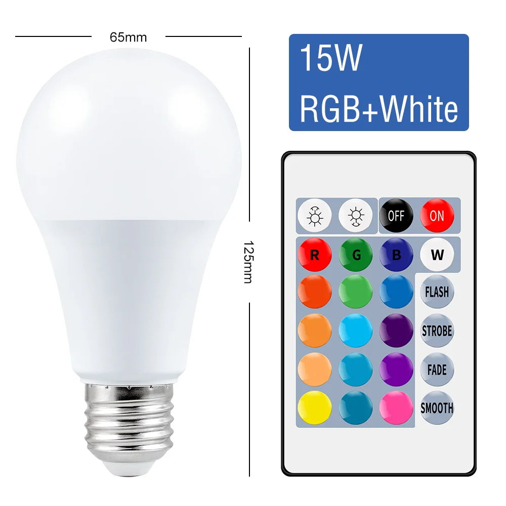 Lampe LED colorée avec télécommande RGB-White-15W E27(85-265V)