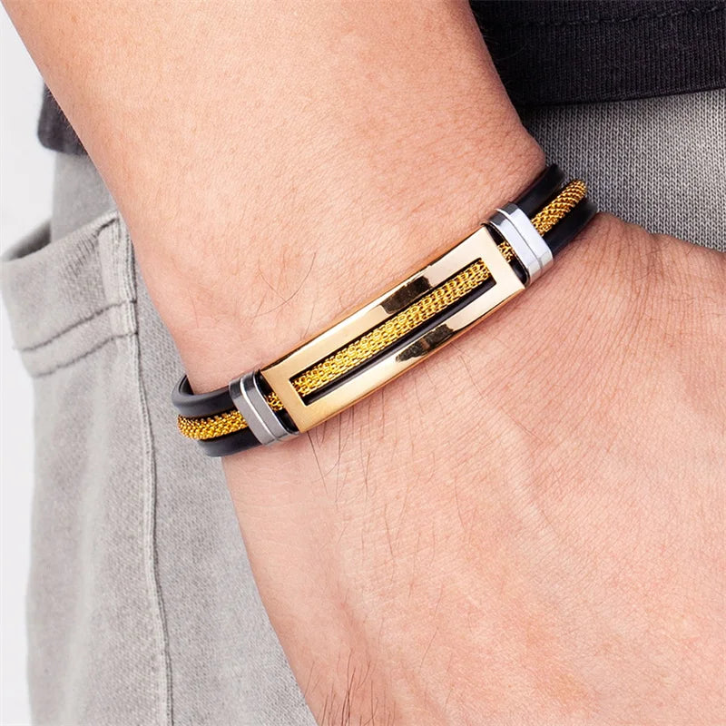 Bracelets à chaîne dorée en acier inoxydable pour hommes
