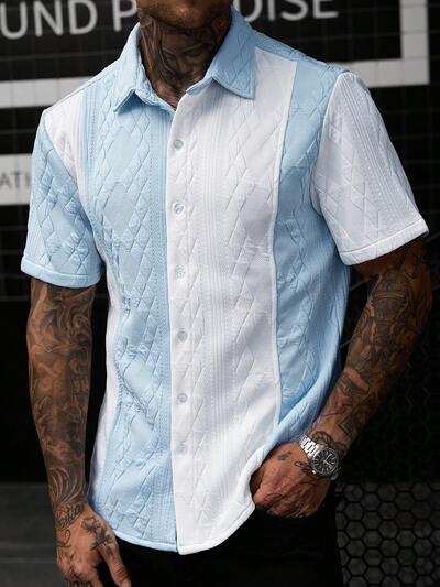 Chemise Homme Manches Courtes Texturee Bicolore - Casual Modern, Epaules Tombantes, 11 Coloris, S-XXL