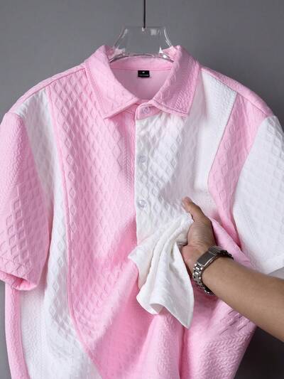 Chemise Homme Manches Courtes Texturee Bicolore - Casual Modern, Epaules Tombantes, 11 Coloris, S-XXL