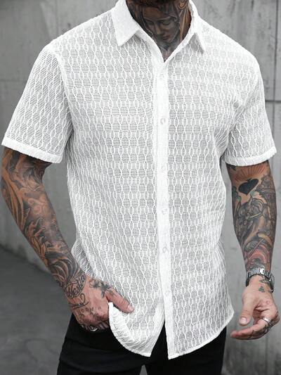 Chemise Homme Manches Courtes Texturee Bicolore - Casual Modern, Epaules Tombantes, 11 Coloris, S-XXL